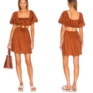 Faithfull The Brand Almero Cutout Mini Dress Plain Spice Orange US 6 Medium
